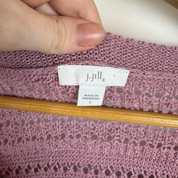 J Jill Crochet Open Weave Pink Pullover Sweater Sz L | Beachy Coastal Grandma - Picture 9 of 13